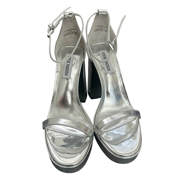Steve Madden Shoes - NEW Steve Madden Veronika Silver Strappy Block Platform Heels - Size 9